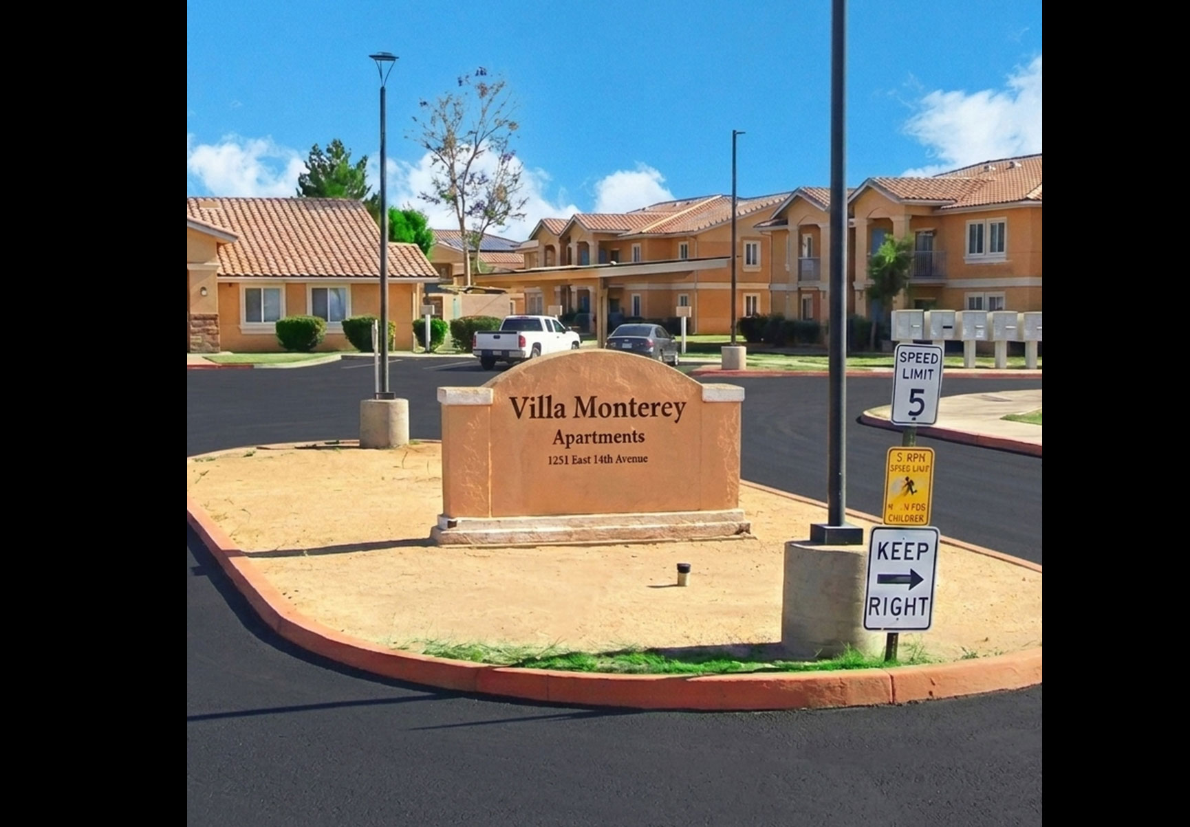 This image displays entrance marker photo of Villa Monterey Apartments